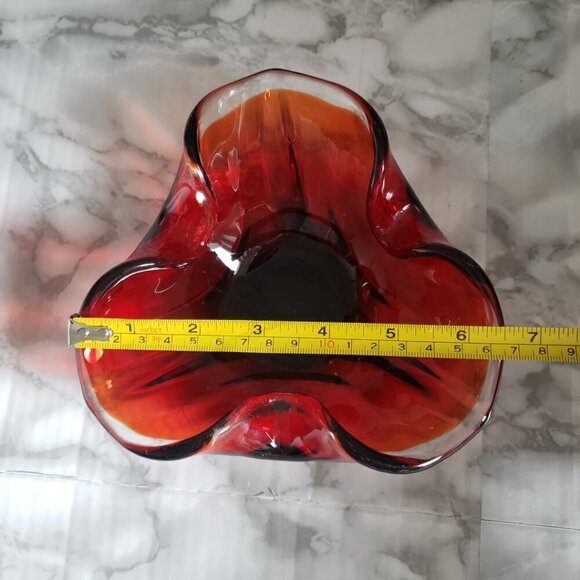 Vintage Murano Style Red & Clear Glass Candy Trinket Dish Ashtray - Picture 10 of 10